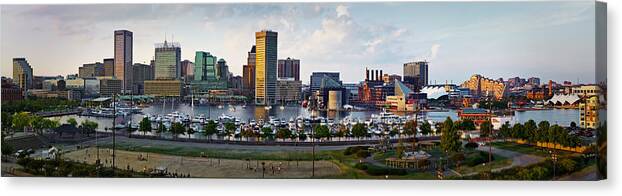 Baltimore Skyline Canvas Print featuring the photograph Baltimore Harbor Skyline Panorama by Susan Candelario