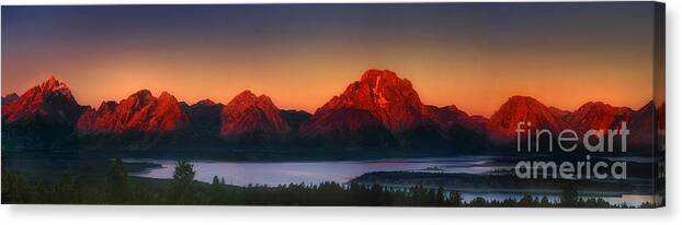 Wyoming Landscape Canvas Print featuring the photograph Dawn Light on the Tetons Grant Tetons National Park Wyoming by Dave Welling