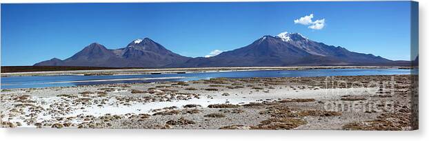 Chile Canvas Print featuring the photograph Panoramic view across the Salar de Surire by James Brunker