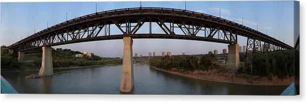 Panorama Canvas Print featuring the photograph High Level Bridge Edmonton by David Kleinsasser