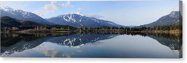 Whistler Canvas Print featuring the photograph Whistler Blackcomb Green Lake Reflection #2 by Pierre Leclerc Photography