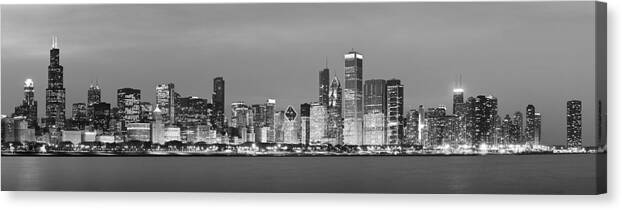 Chicago Canvas Print featuring the photograph 2010 Chicago Skyline Black and White by Donald Schwartz