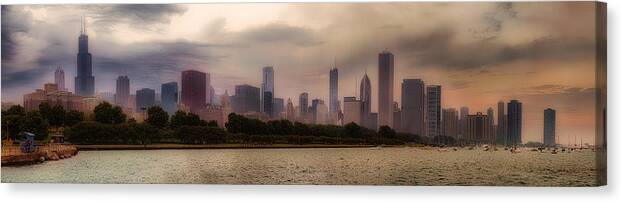 Lake Michigan Canvas Print featuring the photograph Before The Spring Storm Chicago Lakefront Panorama 04 by Thomas Woolworth