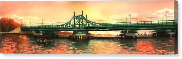 City Island Canvas Print featuring the painting City Island Bridge Fall by Marguerite Chadwick-Juner
