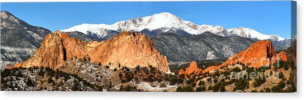 Garden Of The Gods Canvas Print featuring the photograph Garden Of The Gods Medium Panorama by Adam Jewell