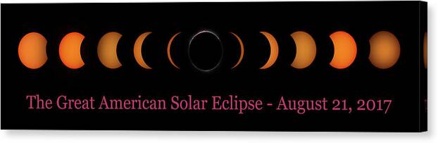 Solar Eclipse Canvas Print featuring the photograph Great American Solar Eclipse Composite With Caption by Greg Norrell
