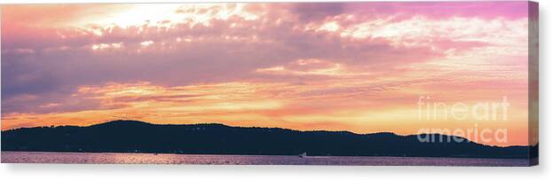 Hudson River Canvas Print featuring the photograph Hudson River Sunset Panoramic by Colleen Kammerer