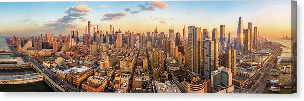 Aerial Canvas Print featuring the photograph Aerial panorama of New York skyline by Mihai Andritoiu
