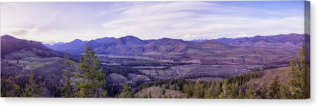 Methow Valley Panorama Canvas Print featuring the photograph Methow Valley Panorama in The Spring by Omashte by Omaste Witkowski
