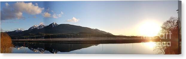 #alaska #ak #juneau #cruise #tours #vacation #peaceful #sealaska #southeastalaska #calm #reflection #twinlakes #egandrive #douglas #capitalcity #clearskies #clearblueskies #evening #dusk #sunset #nightfall #fall #panorama #sprucewoodstudios Canvas Print featuring the photograph Perfectly Still Sunset by Charles Vice