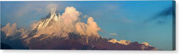 Scenics Canvas Print featuring the photograph Himalayas Machapuchare Sacred Summit by Fotovoyager