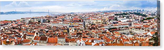 Alfama Canvas Print featuring the photograph Lisbon Panoramic Skyline by Oscar Gutierrez