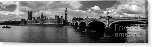 Westminster Canvas Print featuring the photograph Westminster Pano BW by Matt Malloy