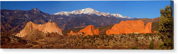 Pike's Peak Canvas Print featuring the photograph Pike's Peak and Garden of the Gods #1 by Jon Holiday