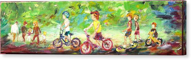 Children And Friends Going To The Park Canvas Print featuring the painting Going to the Park by Naomi Gerrard