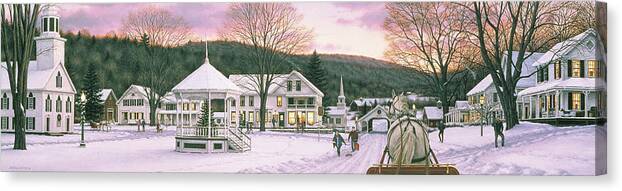 New England Winter Holiday Canvas Print featuring the painting Sleigh Bells Ring by William Breedon