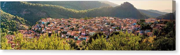 Greece Canvas Print featuring the photograph Agiasos traditional settlement panorama by Photo By Dimitrios Tilis
