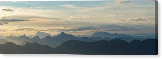 Canada Canvas Print featuring the photograph View From Mount Seymour at Sunrise Panorama by Rick Deacon