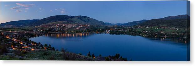 Lakes Canvas Print featuring the photograph Evening Panorama of Kalamalka Lake by Michael Russell