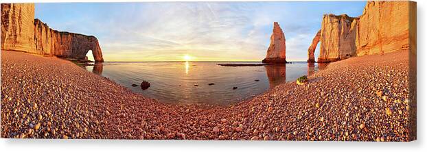 Panorama Canvas Print featuring the photograph Sunset In A?tretat by Valeriy Shcherbina