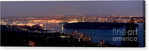 Terry Elniski Photography Canvas Print featuring the photograph Vancouver B.c. Glowing Skyline by Terry Elniski