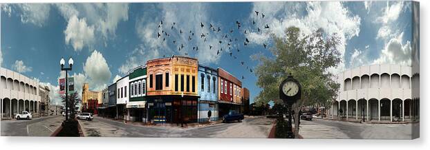 Bryan Canvas Print featuring the digital art Downtown Bryan Texas 360 Panorama by Nikki Marie Smith