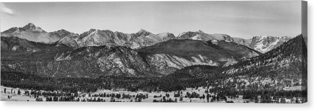 Colorado Canvas Print featuring the photograph Rocky Mountain National Park Panorama Black White by James BO Insogna