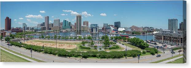 Baltimore Canvas Print featuring the photograph Baltimore Maryland Inner Harbor Panorama by Bert Peake
