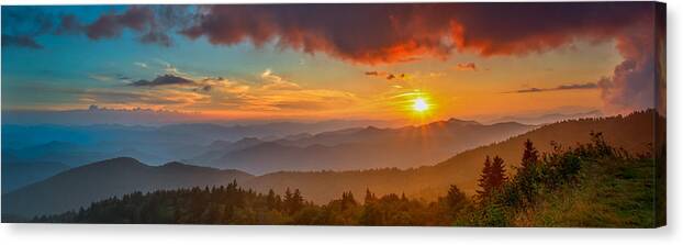 Asheville Canvas Print featuring the photograph Blue Ridge Sunset Pano by Joye Ardyn Durham