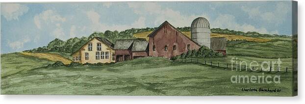 Barn Painting Canvas Print featuring the painting Farm In Summer by Charlotte Blanchard