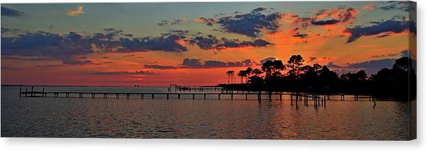 10 September 2012 Canvas Print featuring the photograph Sunset Rays on Santa Rosa Sound Panoramic by Jeff at JSJ Photography