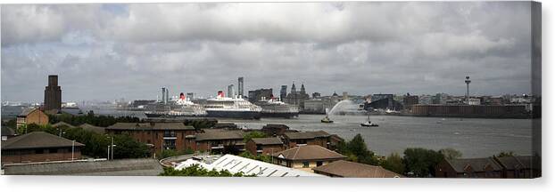 Cunard Canvas Print featuring the photograph Three Queens on the Mersey by Spikey Mouse Photography