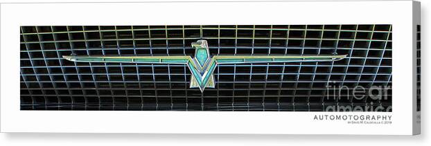 Car Cars Chrome Auto Autos Automobile Automobiles Hot Rod Hot Rods Muscle Car Muscle Cars Vintage Transportation 1965 Ford Thunderbird Front Grill Emblem Canvas Print featuring the digital art 1965 Ford Thunderbird Front Grill and Emblem by David Caldevilla