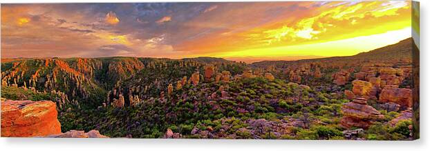 Chiricahua Mountains Canvas Print featuring the photograph Chiricahua Mountains Sunset Panorama, Arizona by Chance Kafka