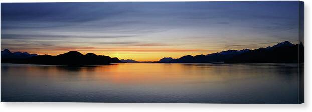 Alaska Canvas Print featuring the photograph Mountains and sea - sunset alpineglow by Steve Estvanik