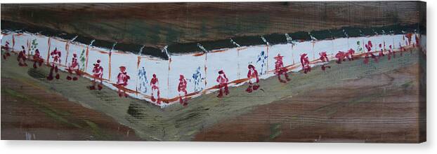  Canvas Print featuring the painting Red Coats at the Wall by David McCready
