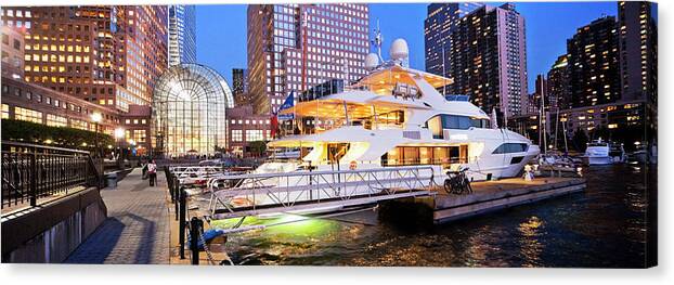 Estock Canvas Print featuring the digital art Lower Manhattan Tour Boat, Nyc by Luigi Vaccarella