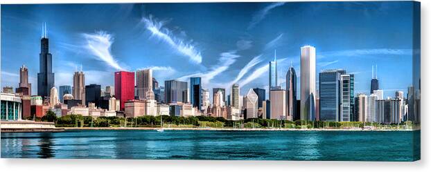 Chicago Canvas Print featuring the painting Chicago Skyline Panorama by Christopher Arndt