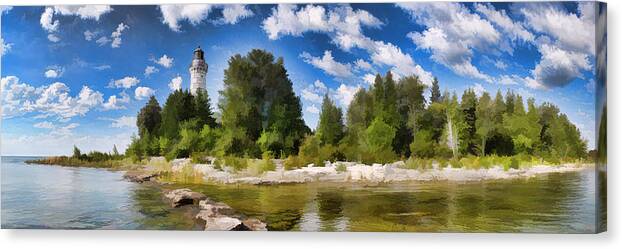 Door County Canvas Print featuring the painting Door County Cana Island Lighthouse Panorama by Christopher Arndt