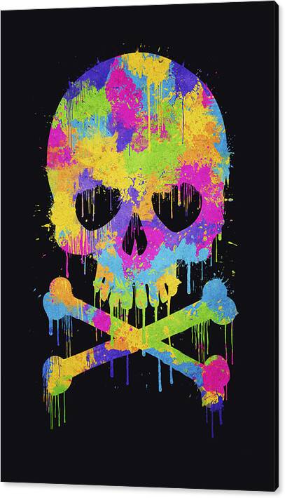 Illusion Canvas Print featuring the digital art Abstract Trendy Graffiti Watercolor Skull by Philipp Rietz