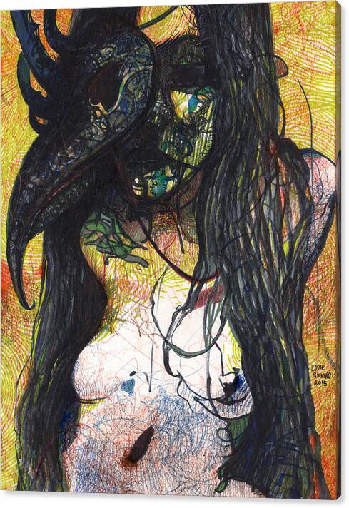 Female Canvas Print featuring the drawing Masked Muse 1 by Eddie Rifkind