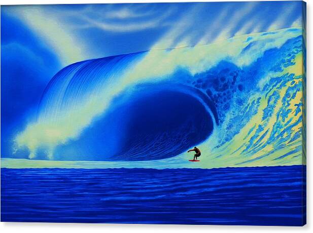 Surfing Canvas Print featuring the painting Teahupoo Tahiti 2007 by John Kaelin
