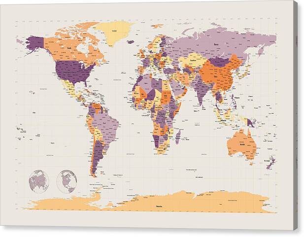 World Map Canvas Print featuring the digital art Political Map of the World #2 by Michael Tompsett