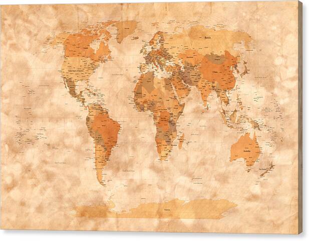Map Of The World Canvas Print featuring the digital art Map of the World by Michael Tompsett