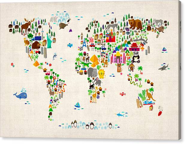 Animal Map of the World for children and kids by Michael Tompsett