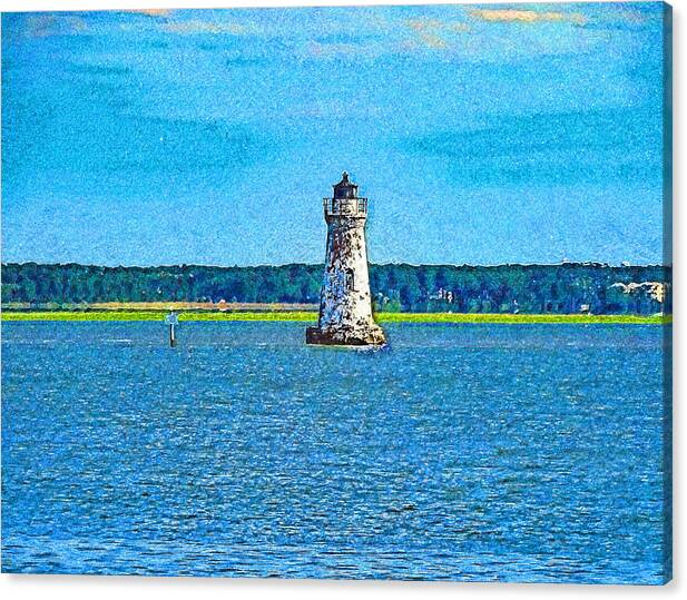 Savannah Canvas Print featuring the digital art Goat Point Lighthouse by Island Hoppers Art