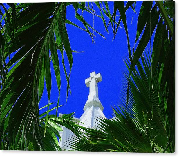 Church Art Canvas Print featuring the digital art Palms and Peace by Dan Podsobinski