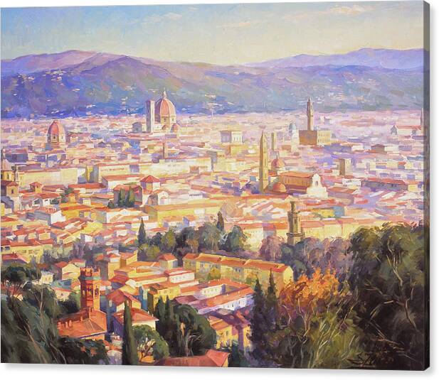 Cityscape Canvas Print featuring the painting View on Florence by Serguei Zlenko