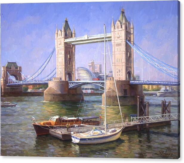 Cityscape Canvas Print featuring the painting Tower Bridge.London by Serguei Zlenko