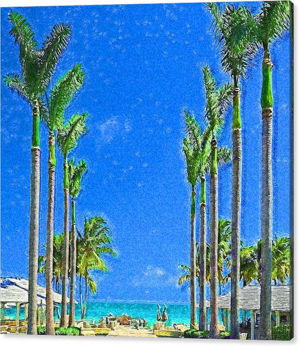 Casa Marina Canvas Print featuring the digital art The Palms of Casa Marina Impressionism by Island Hoppers Art